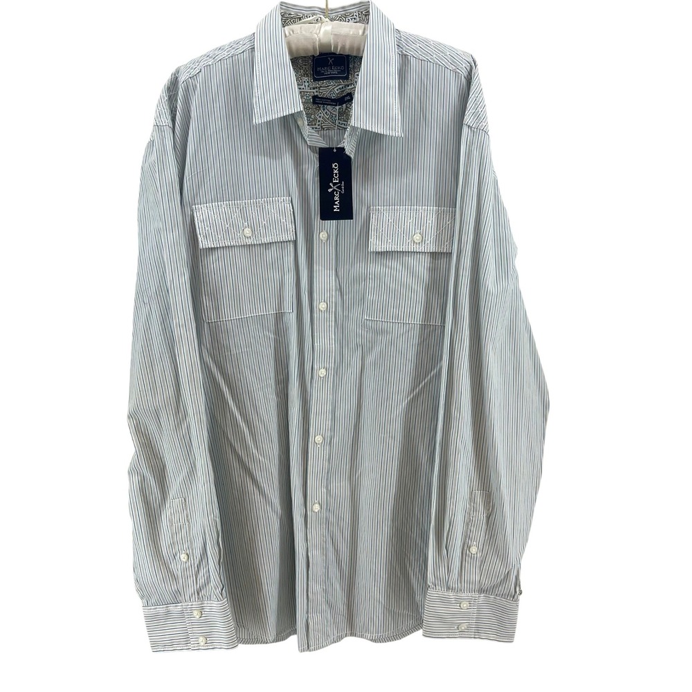 Marc Ecko Button Down Shirt Mens XXL Blue Striped NWT Quilted Panel Streetwear